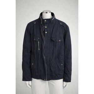 Wantdo Mens XL Navy Casual Jacket Zipper Button Stand Collar Zipped Pockets